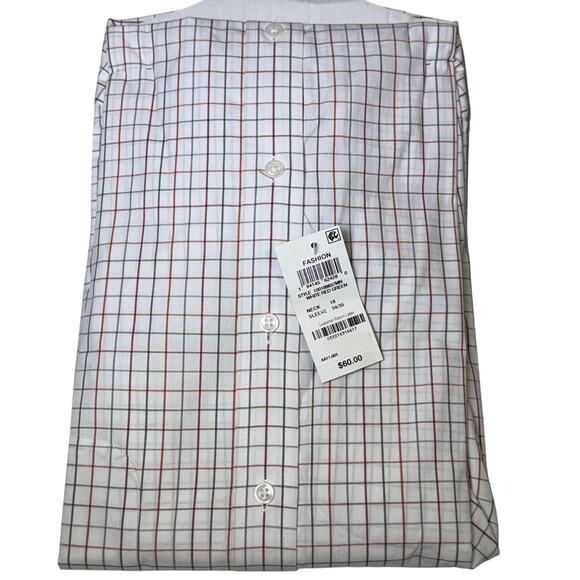 Club Room Men's Window Plaid Dress Shirt, White/red/green  18 34/35 $60 - Picture 3 of 5